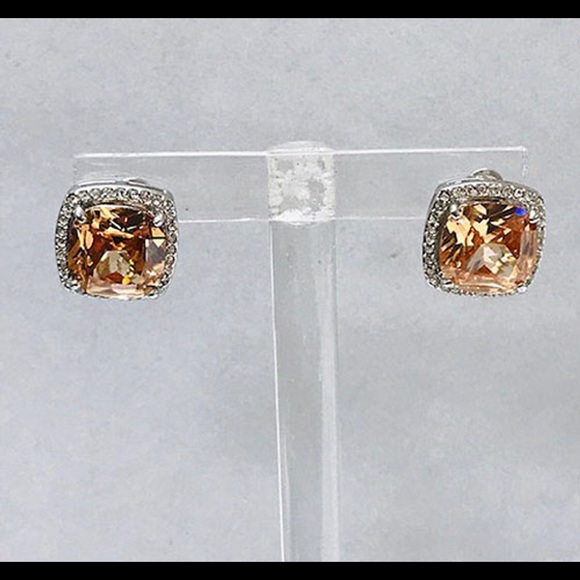 Topaz Cushion Cut 5/8” Square Button Earring—Boutique - Picture 3 of 4